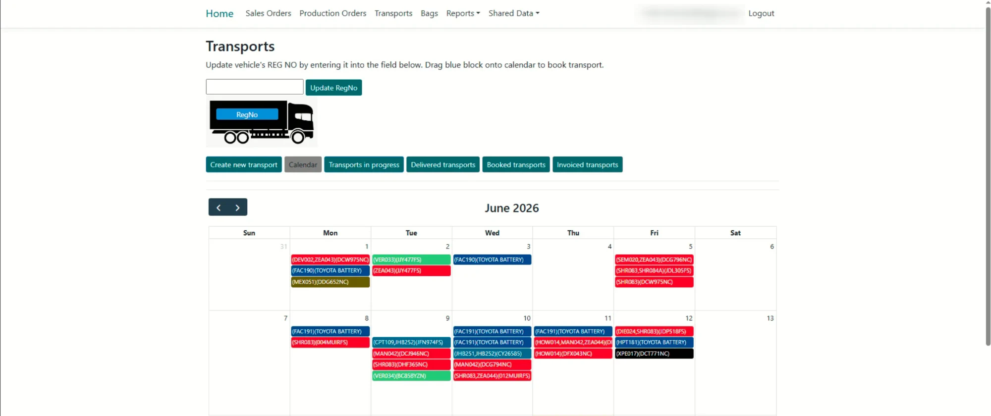 Biggi — screenshot of the live system (data redacted)